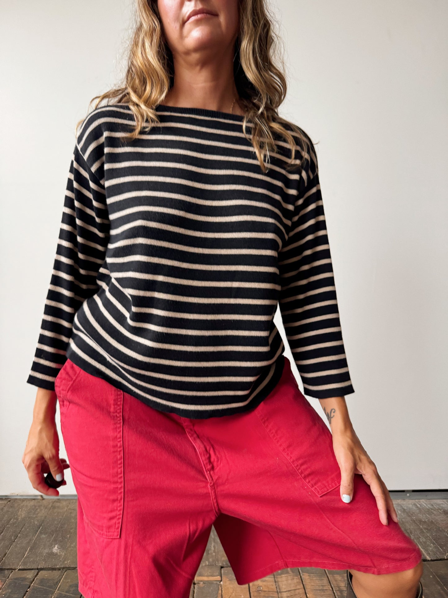 Knit Cotton Striped Boat Sweater (M)