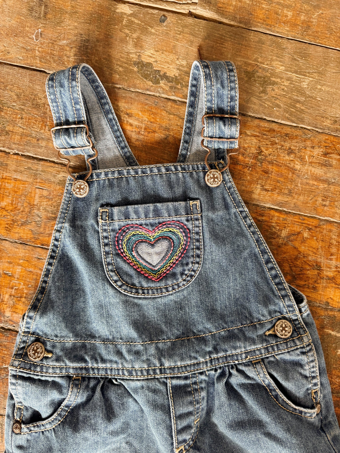 Rainbow Heart Osh Kosh Denim Overallas (4T)