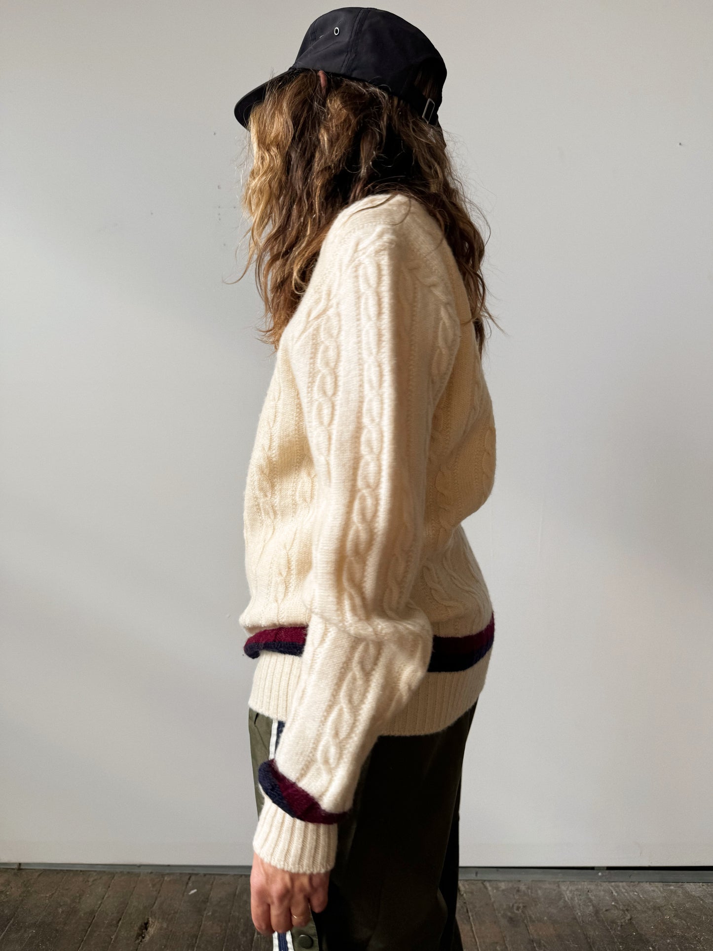 Varsity Cable Knit V-Neck Sweater (M)