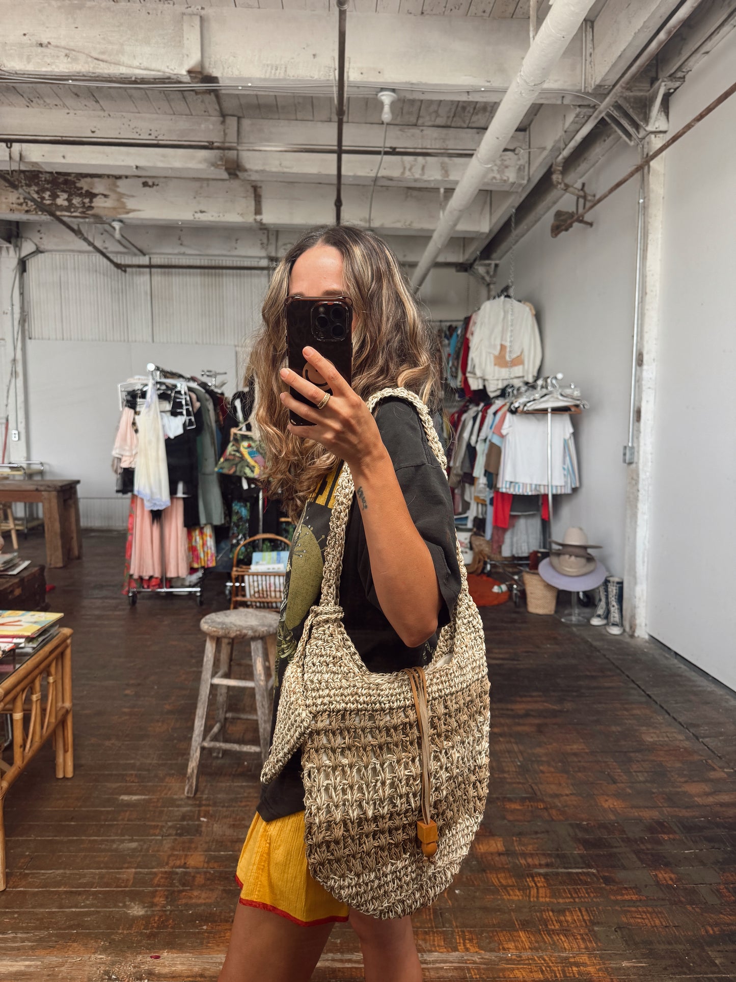Seagrass and Paper Straw Hobo Shoulder Bag