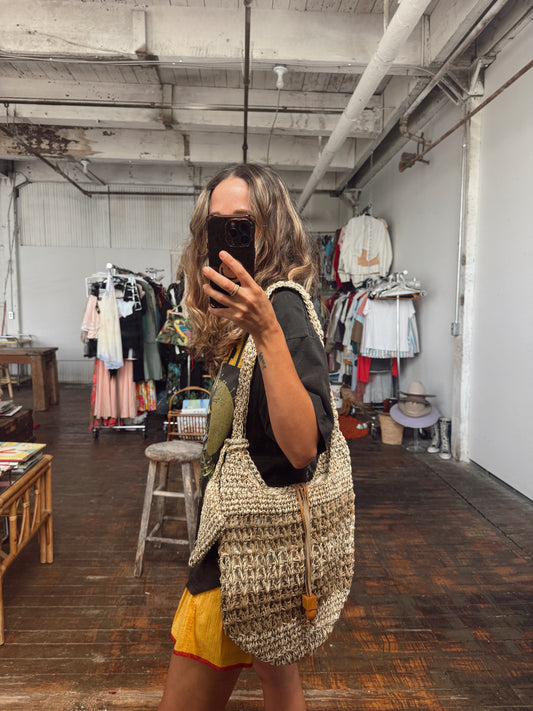 Seagrass and Paper Straw Hobo Shoulder Bag