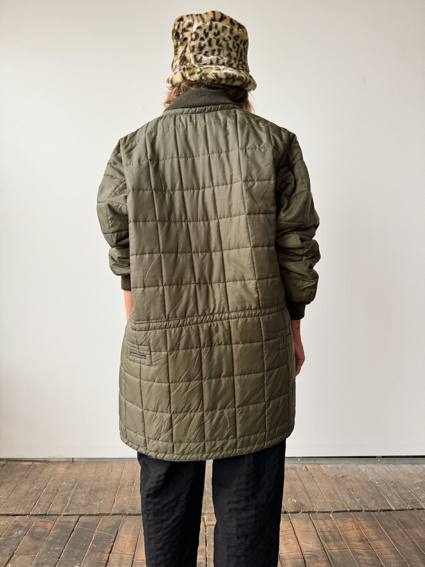 Military Quilted Jacket with Drawstring Waist (M)