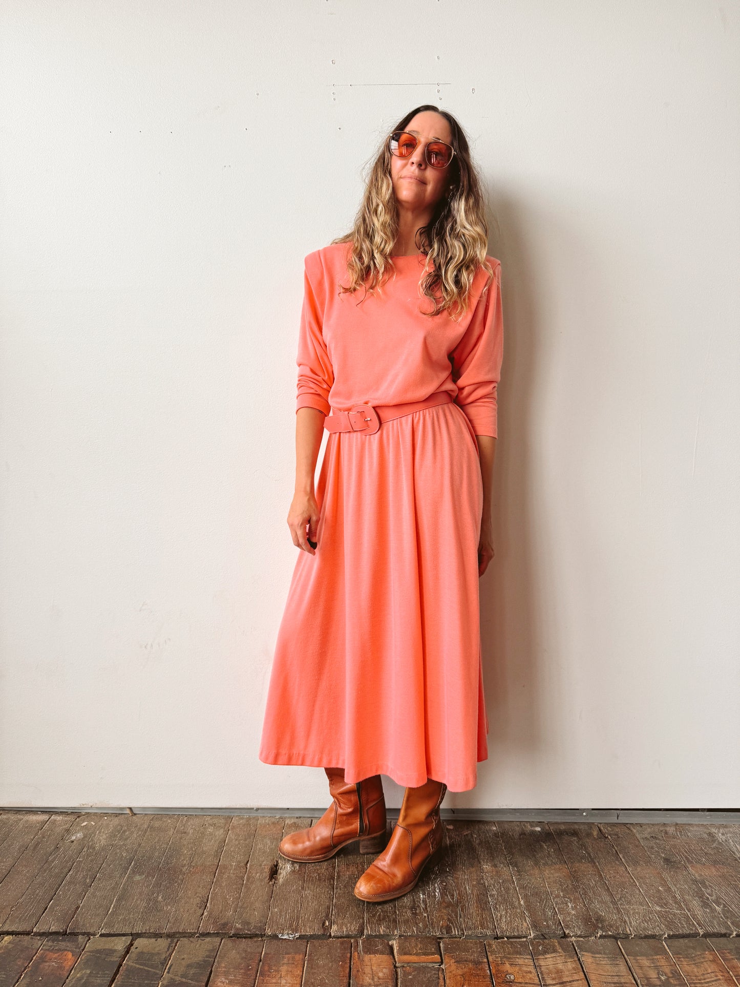 Coral Dolman Sleeve Dress with Belt (M)