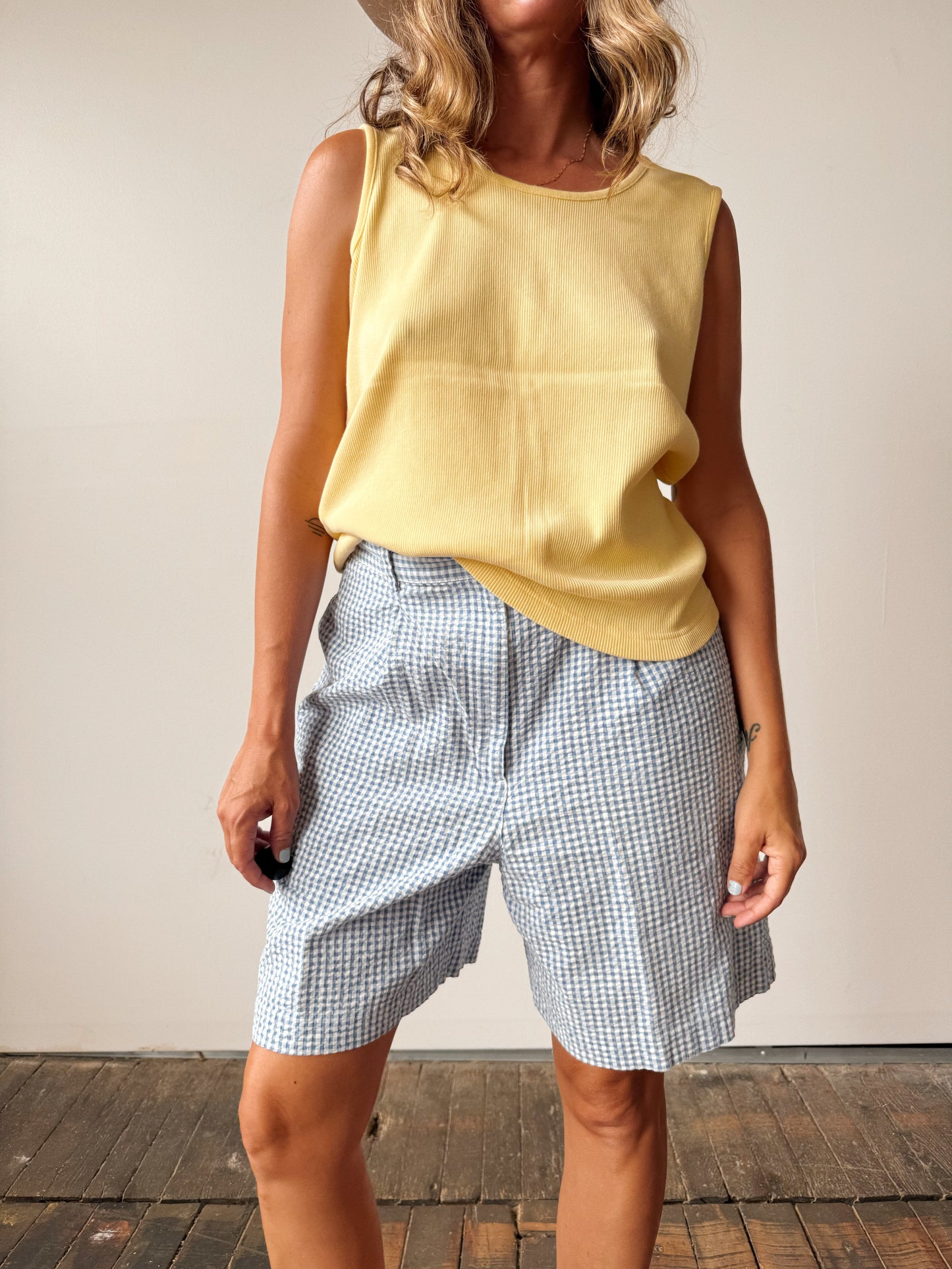Gingham Blue Trouser 90s Shorts (30")