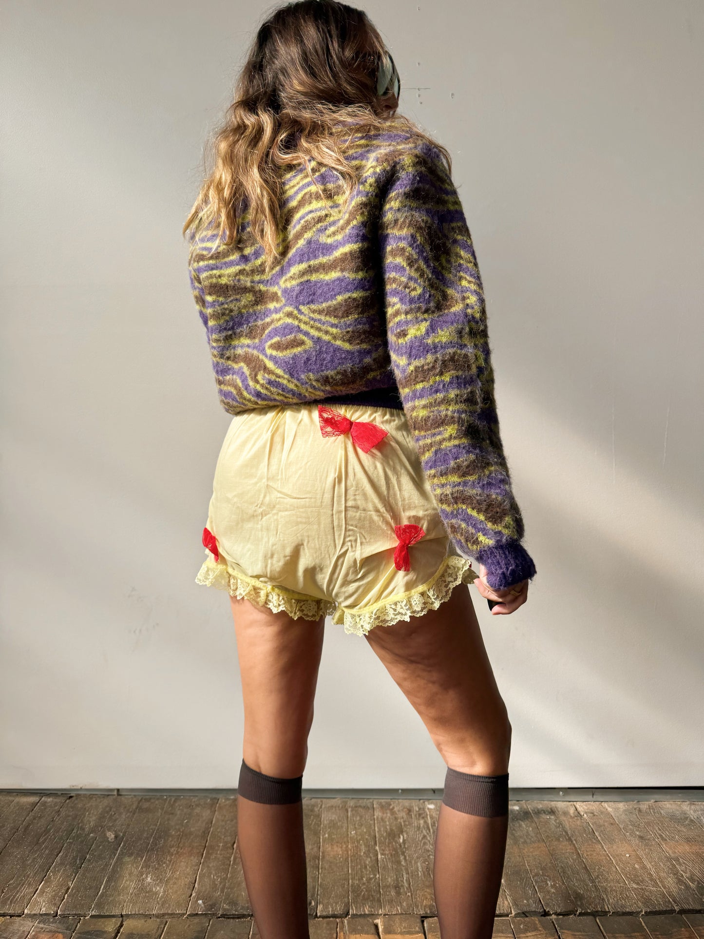 Vintage Yellow Boxers with Red Lace Bows (M)