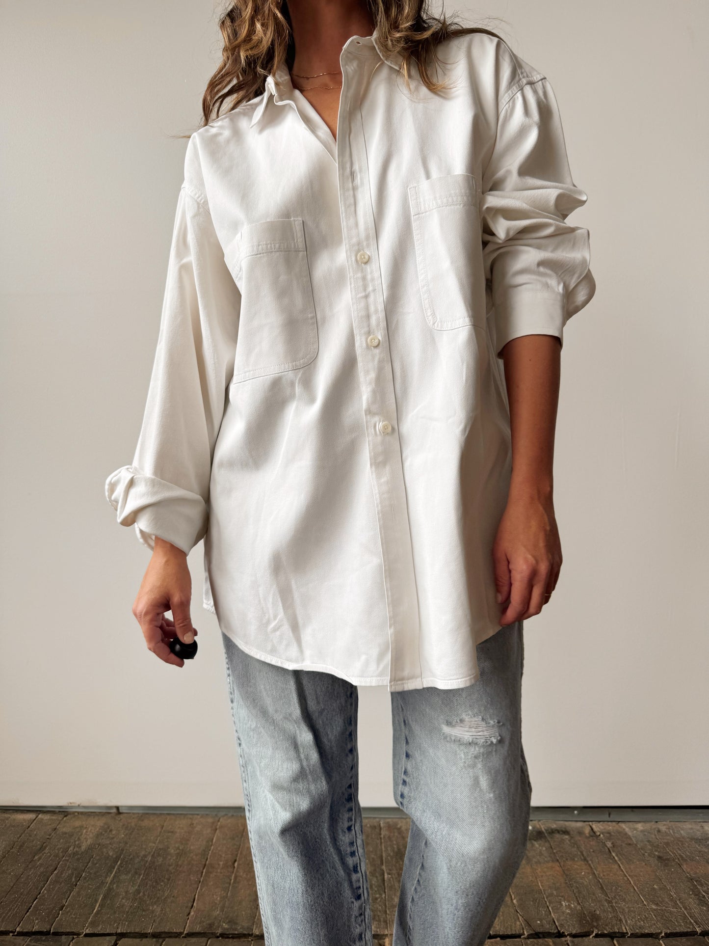 Cotton Starched White Woven Blouse (L)