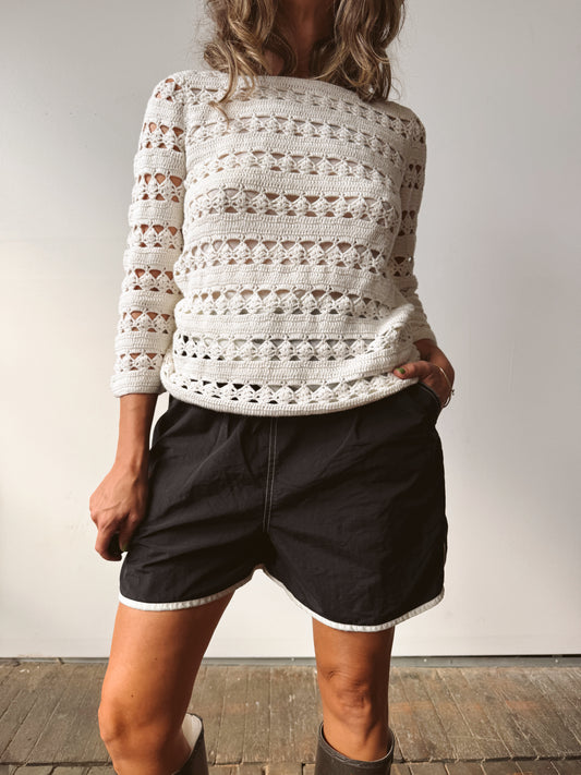 Crochet Cream Knit 90s Jones Country Blouse (S)