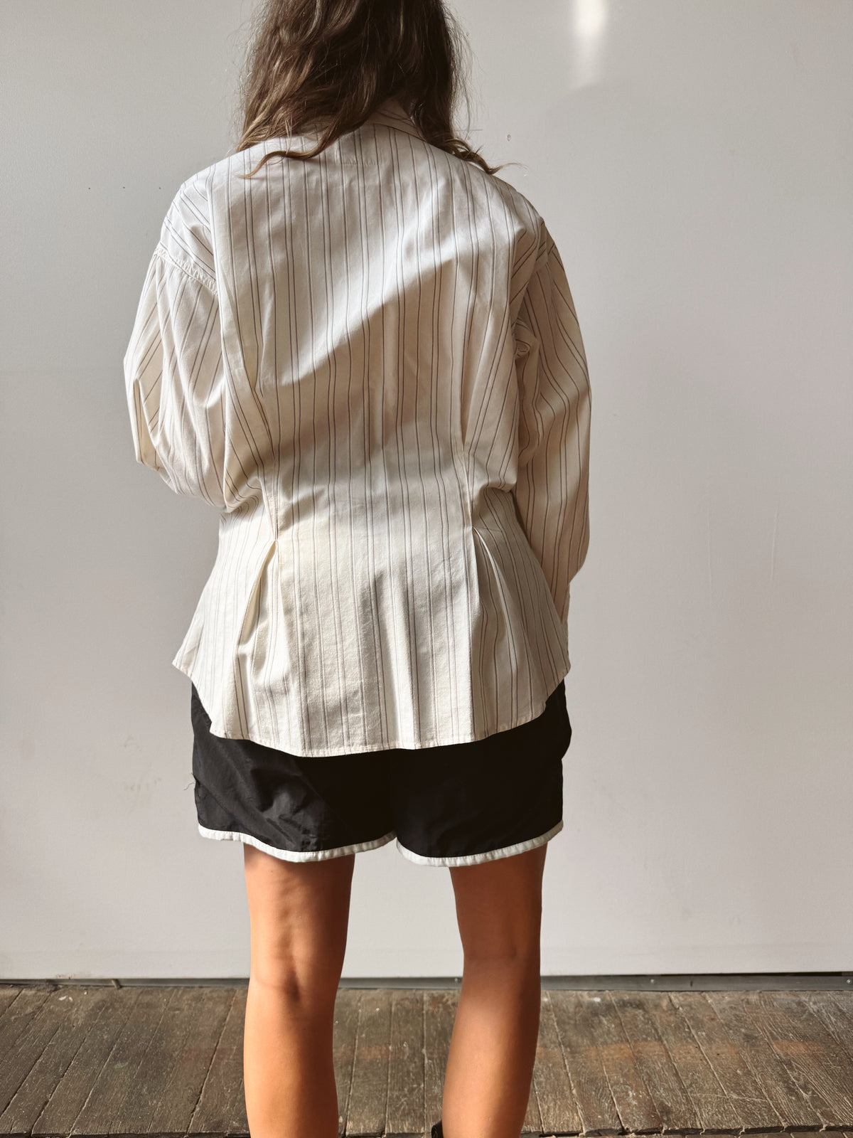 Pinstriped 90s Collared Woven Shirt (S)