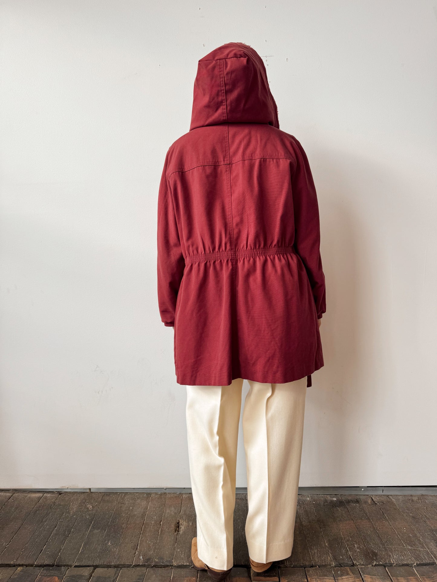 Burgandy Bonders Hooded Faux Fur-lined Coat (M)