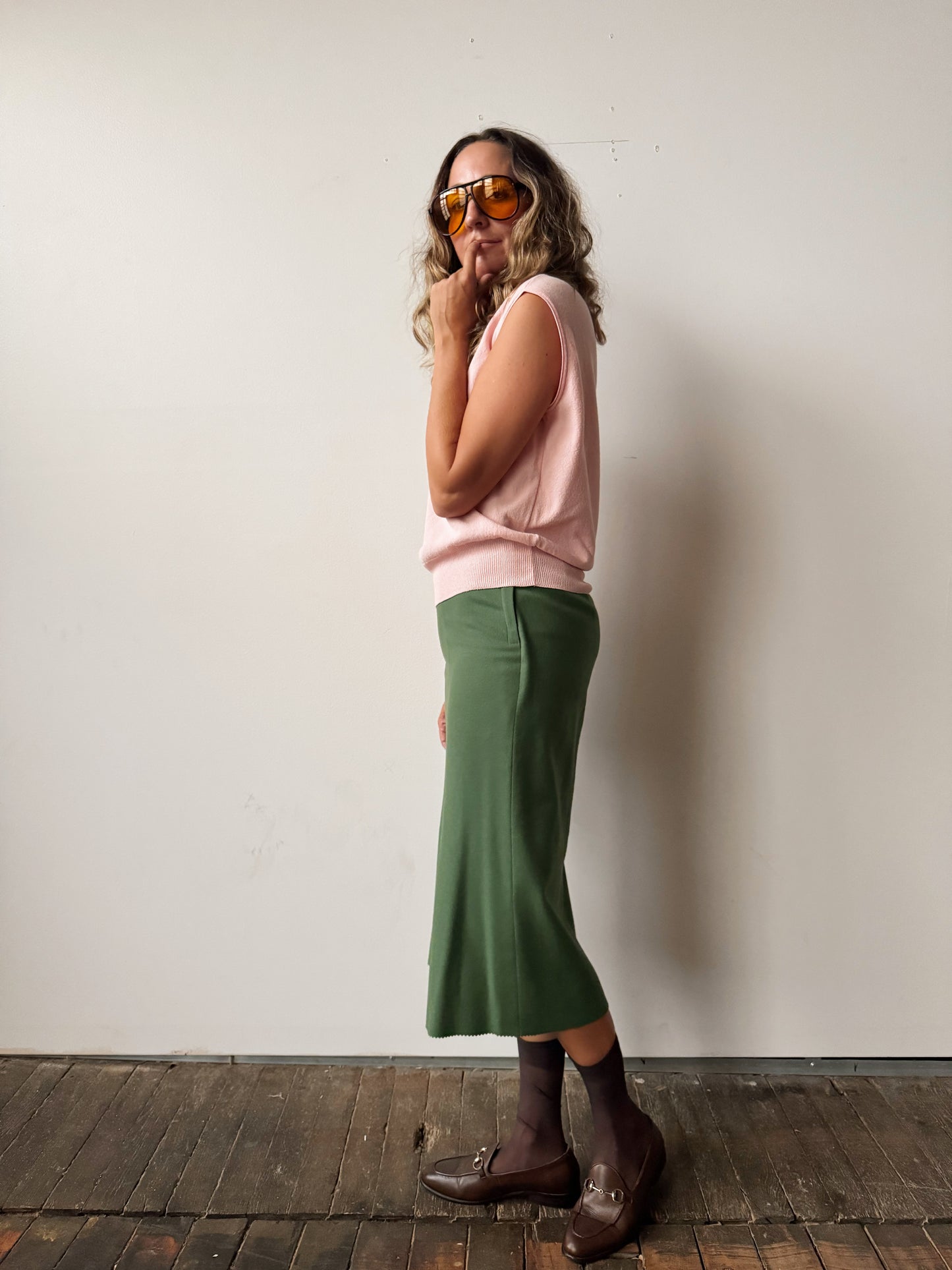 70s Vintage Moss Green Pencil Skirt (25")