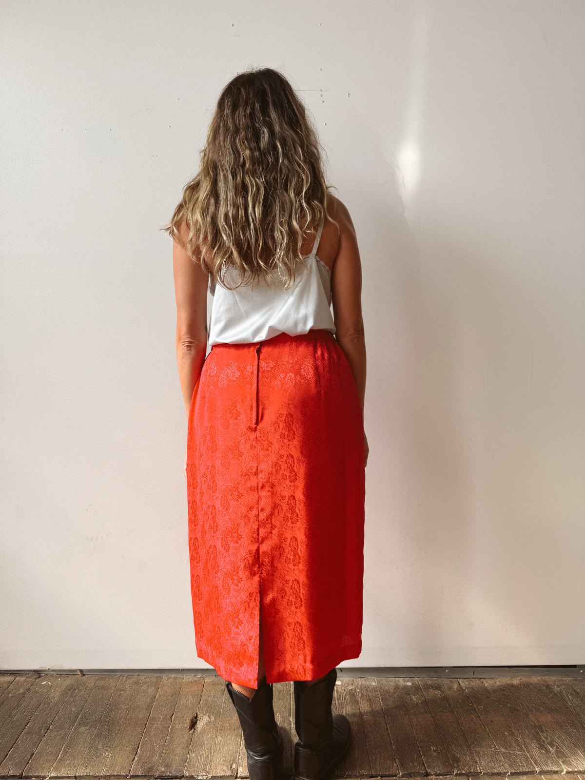 80s Midi Scarlet Textured Skirt (28" elastic)