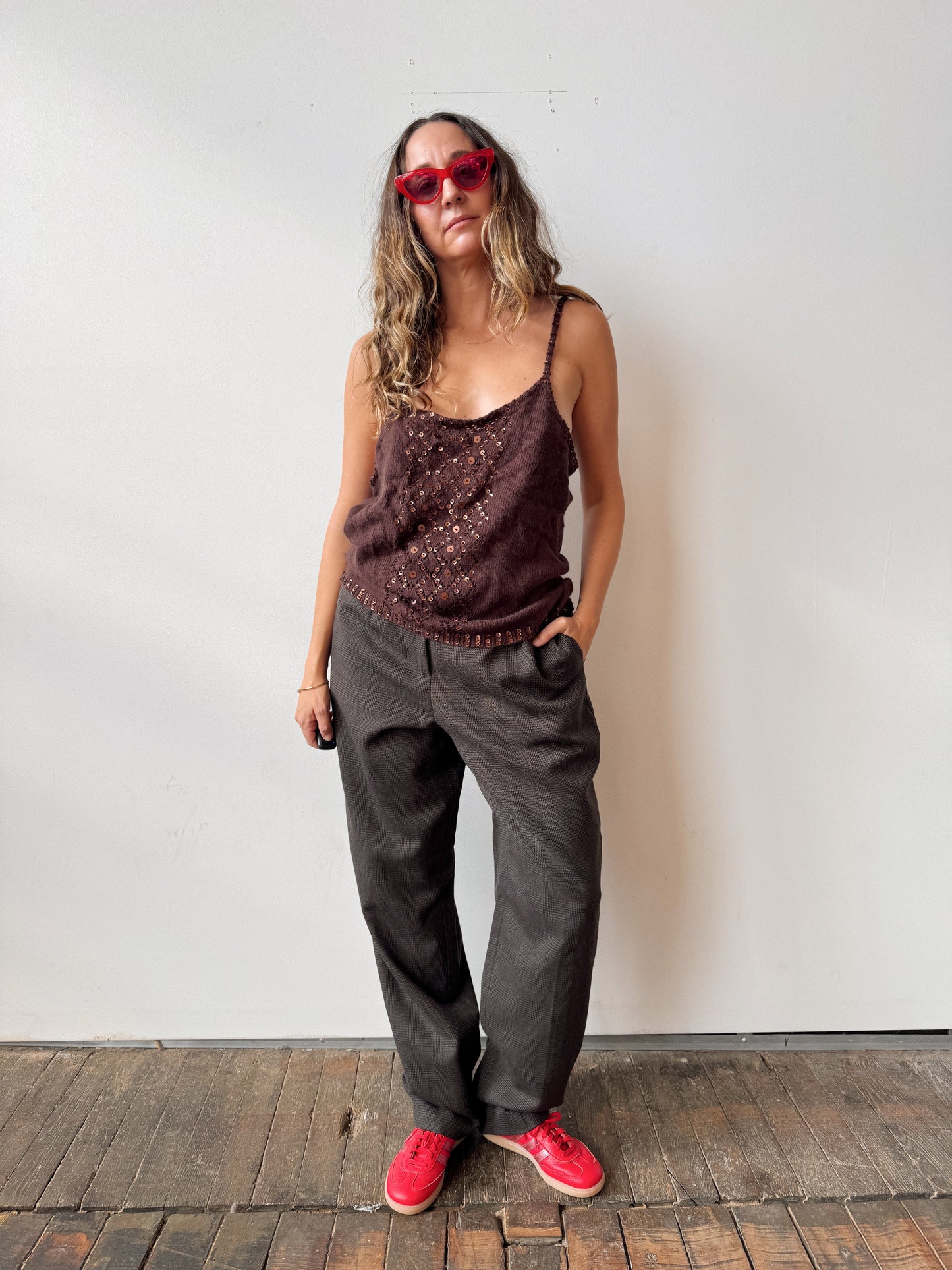 Angora Brown and Sequin Tank Top (XL)