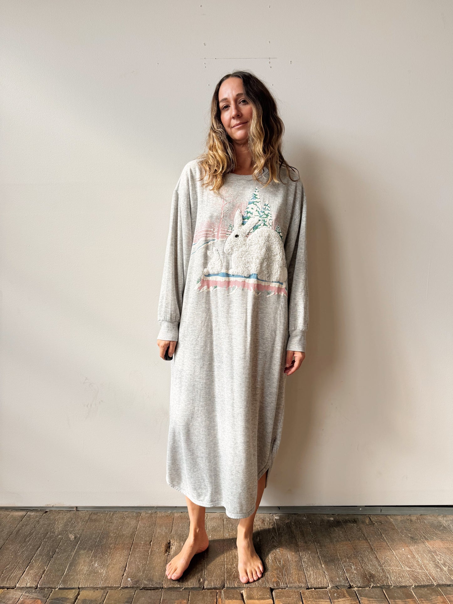 Vintage Catnaps Fleece Grey Nightgown (L)