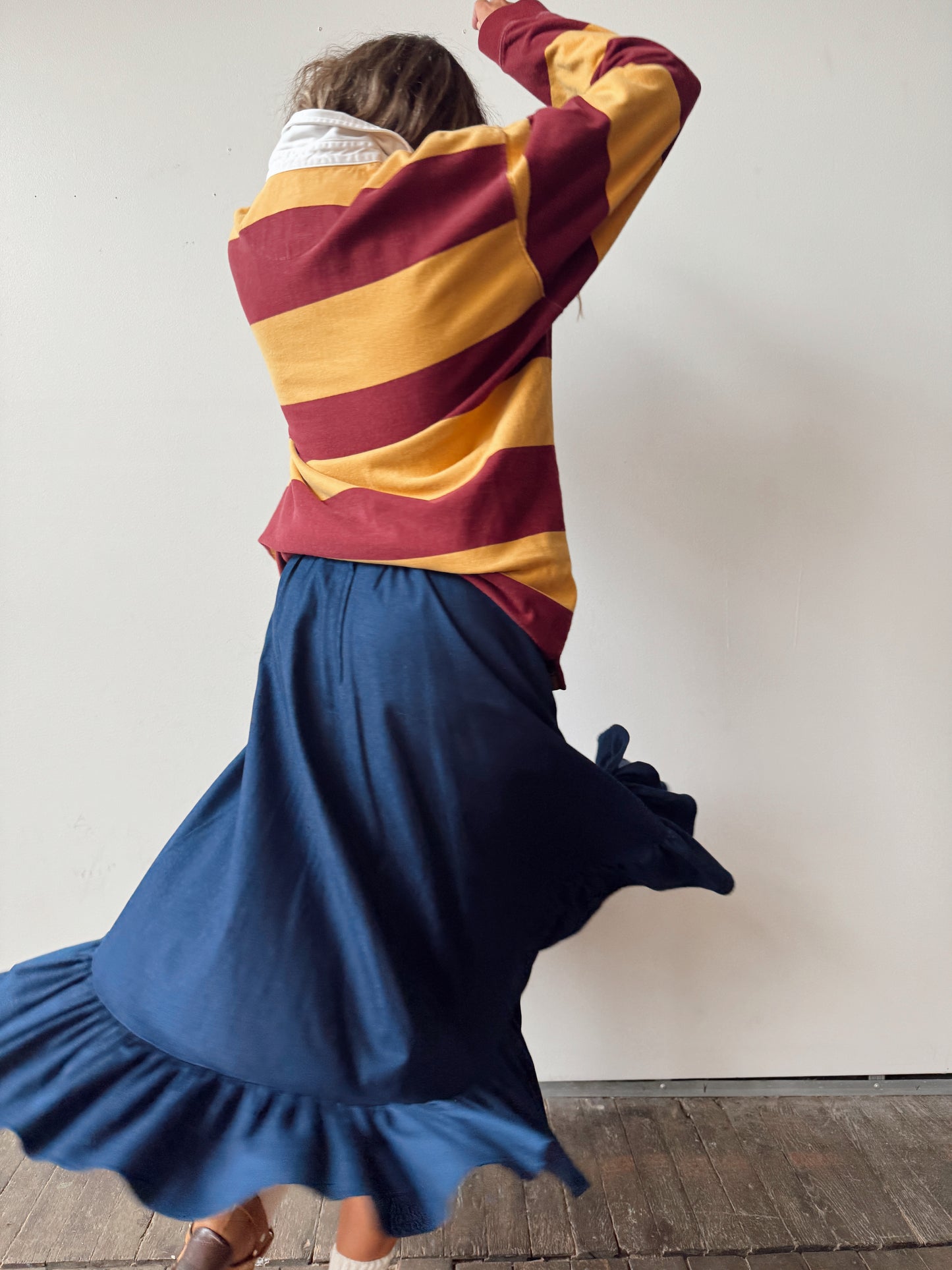 Circle T 80s USA Made Denim Ruffle Skirt (28")
