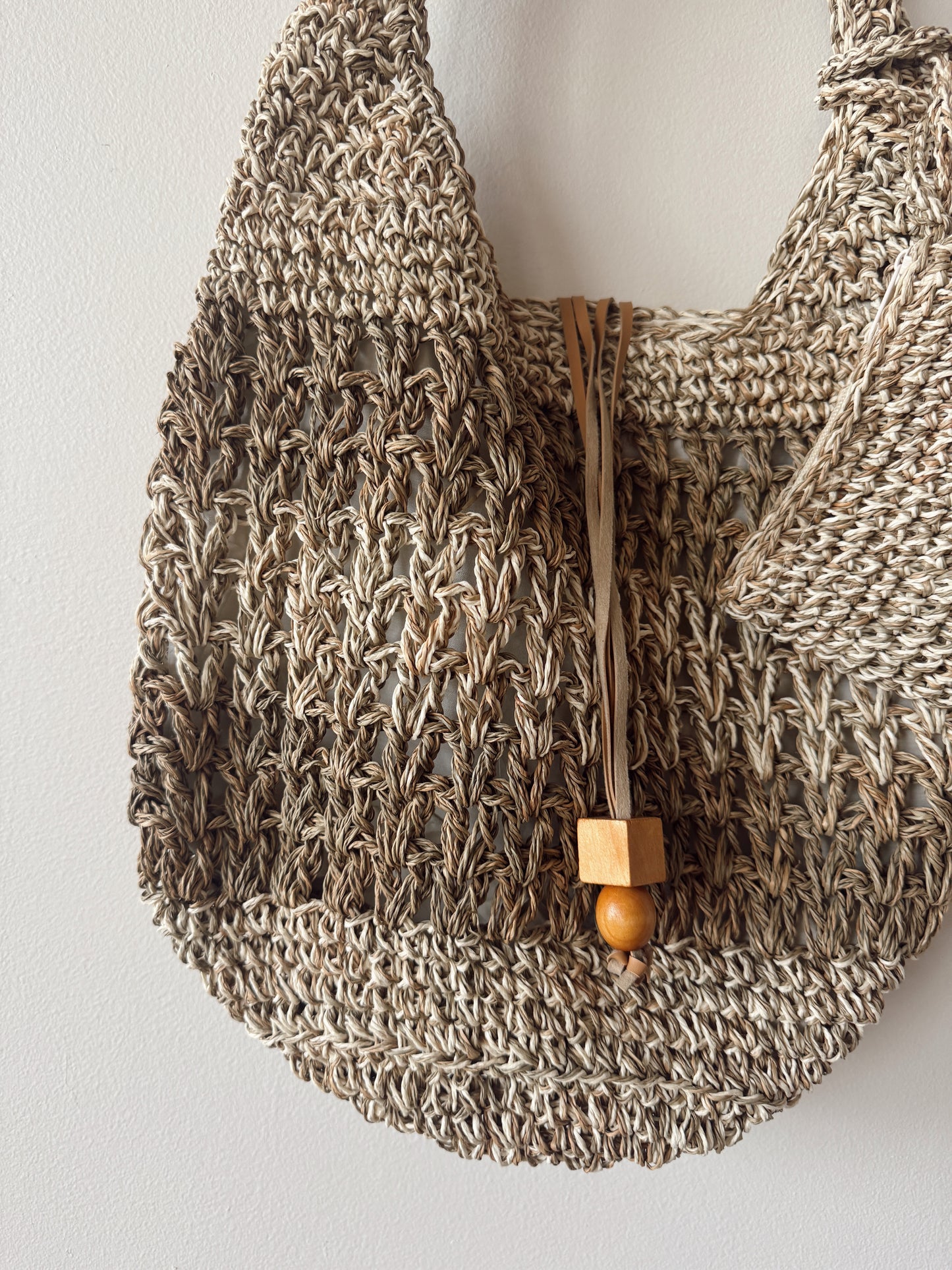 Seagrass and Paper Straw Hobo Shoulder Bag