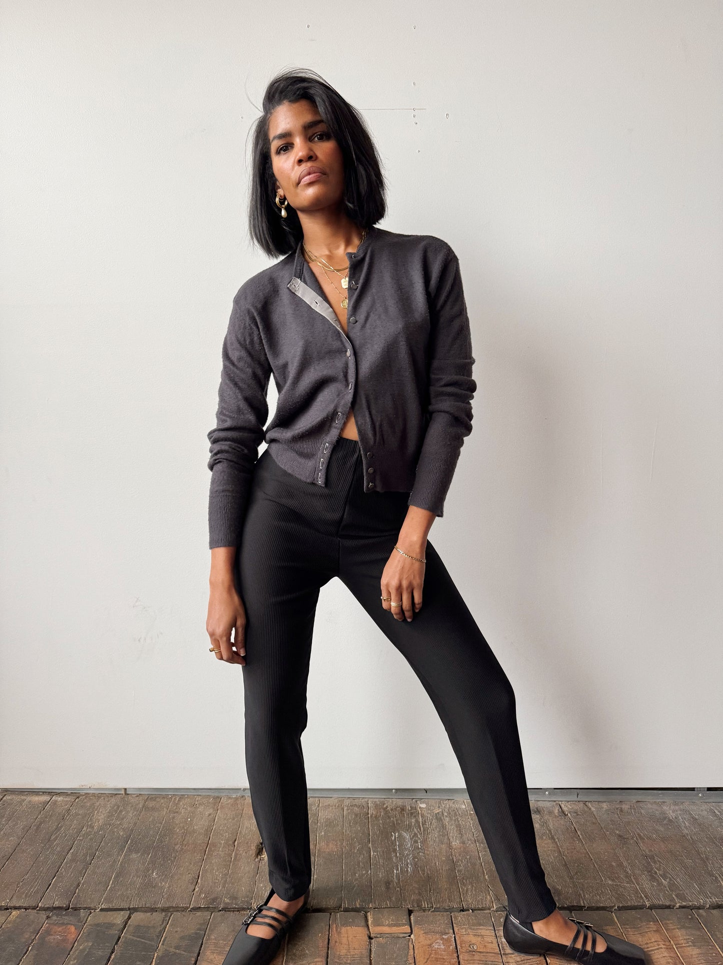 Ribbed Black 70s Stirrup Pant (XS)