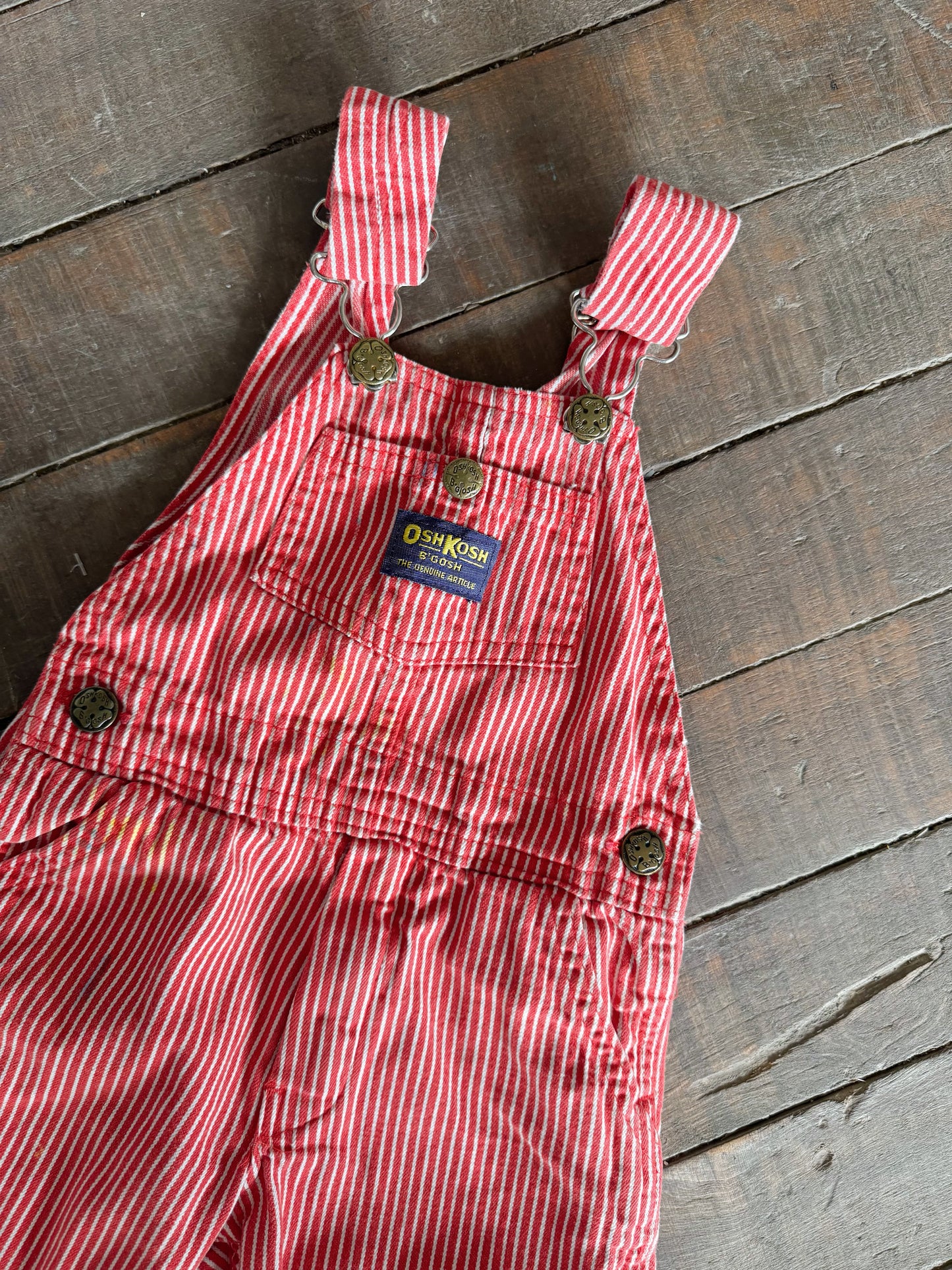 80s Osh Kosh Red Railroad Striped USA Made Overalls (3T)