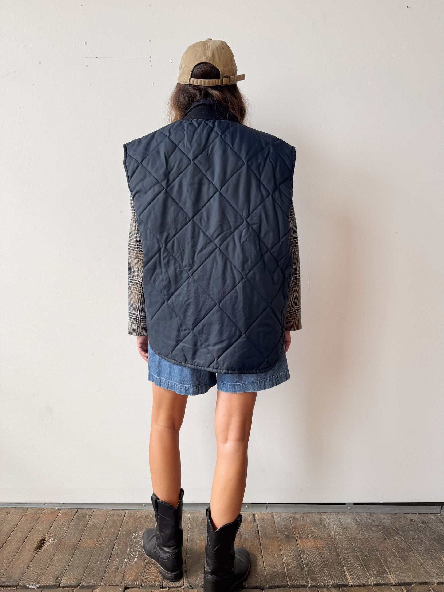 70s Dickson Navy Quilted Vest (L)