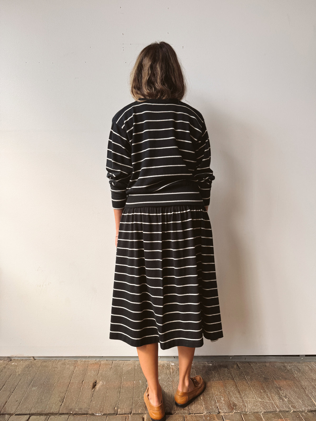 Striped Knit 90s Skirt and Sweater Set (S)