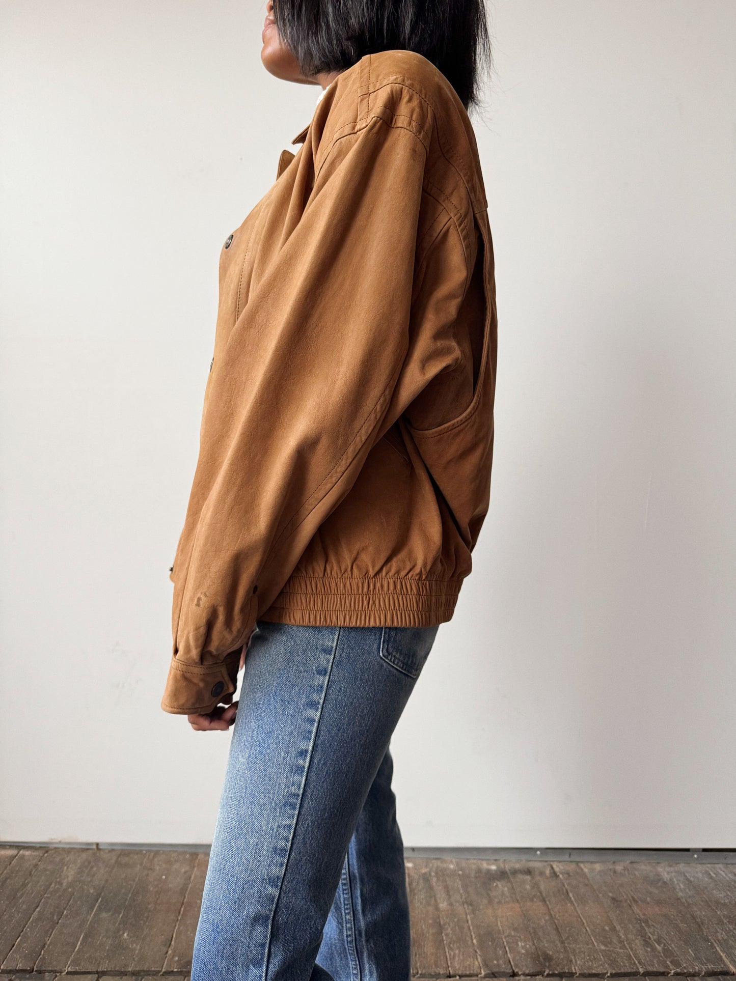 Suede Leather Bomber 90s Coat (L)