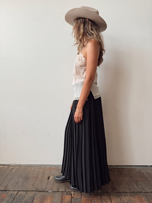 90s Pleat Maxi Skirt with Dots (32")