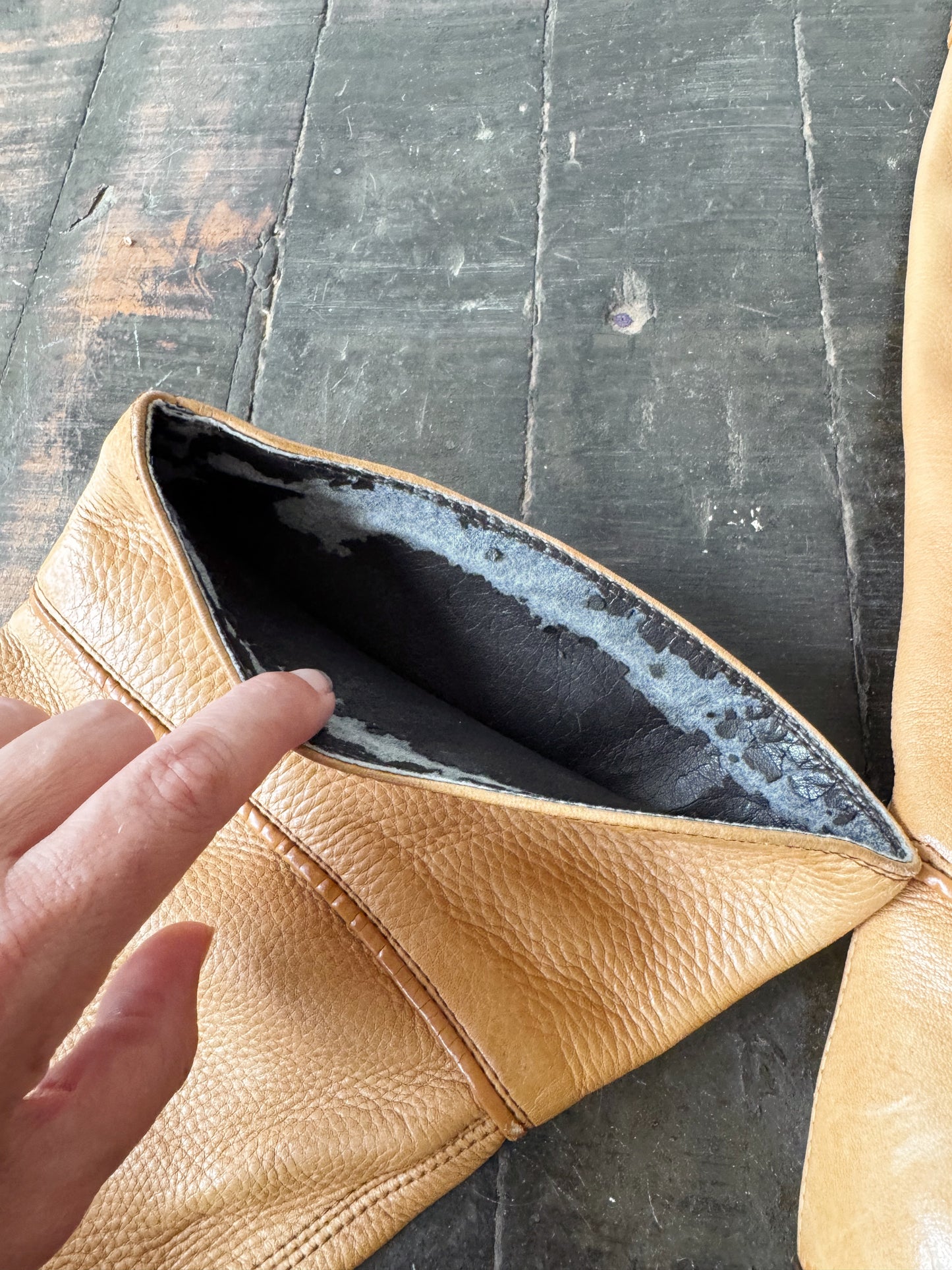 Leather Camel Stacked Heel Knee Boots (38)