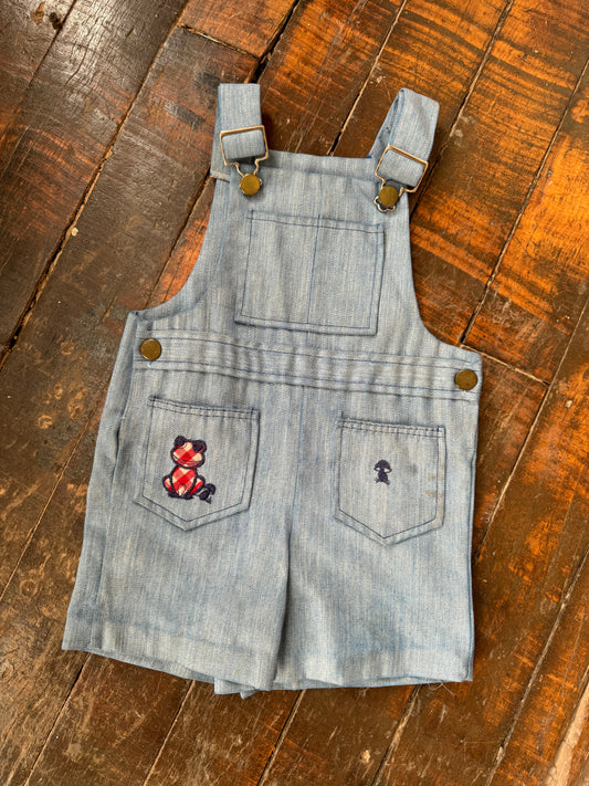 70s Frog and Mushroom Appliqué Overalls (2T)