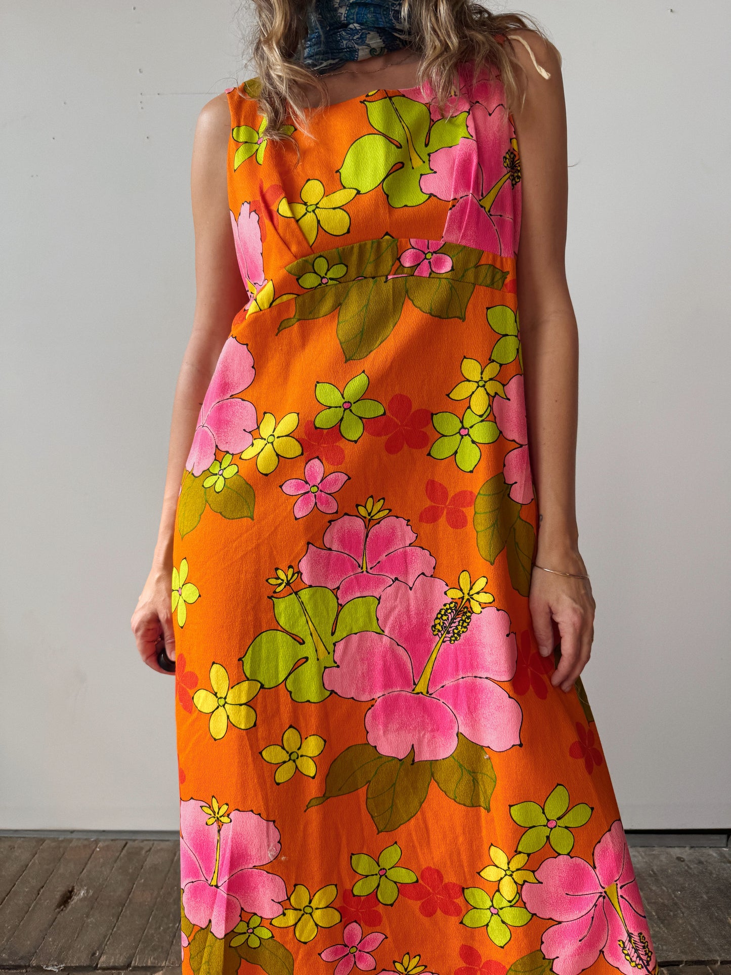 70s Miss Hawaii Tropical Floral Dress (M)