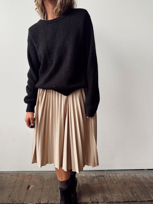 Pleated Beige V-Neck Dress and Cropped Jacket (M)