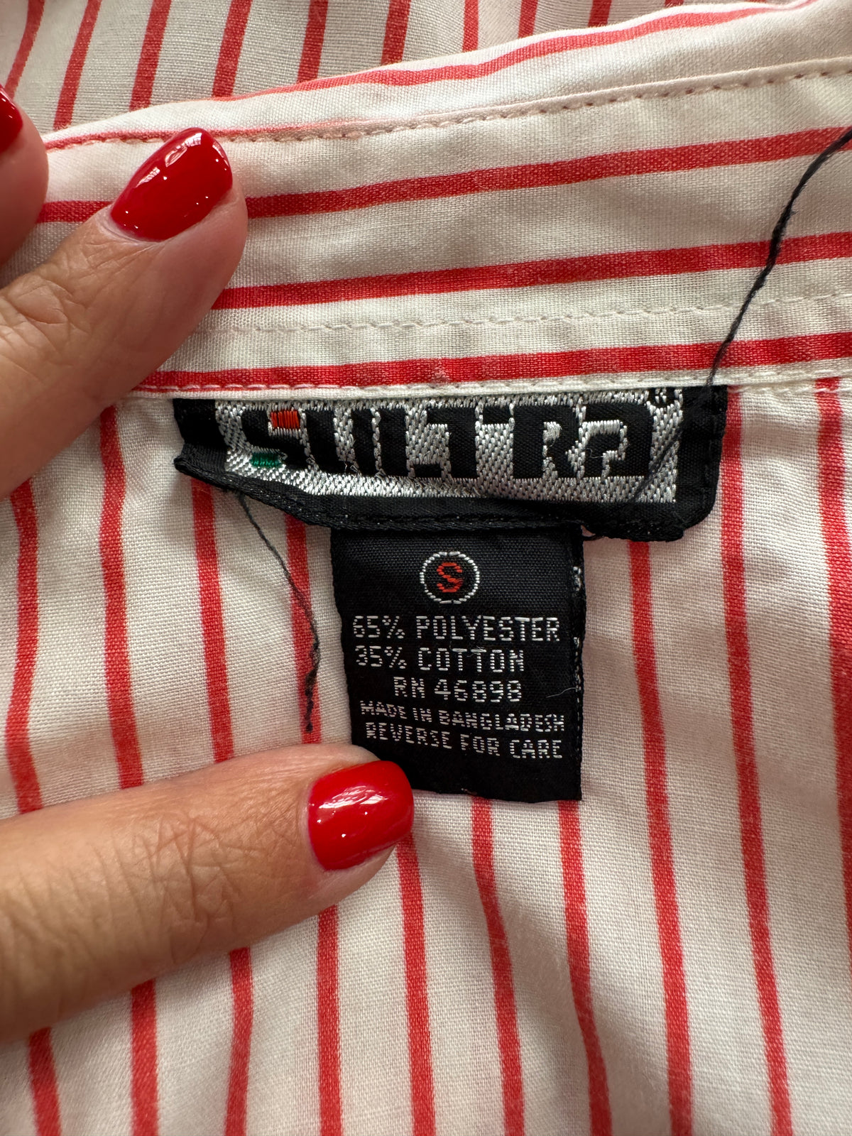 Red Candy Striped Woven Cotton Blouse (S)