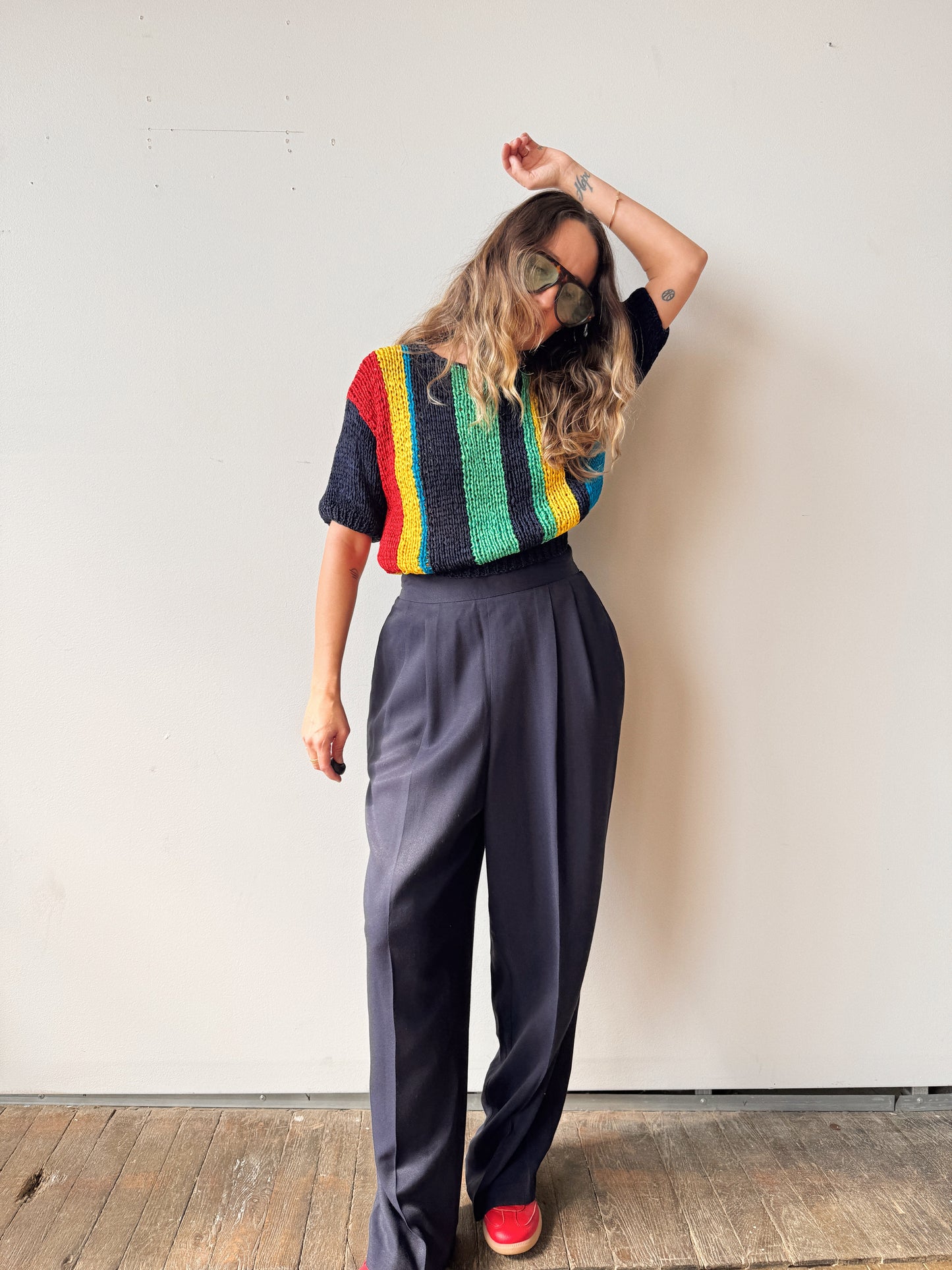 Navy 90s Wide Leg Trousuer Pant (29")