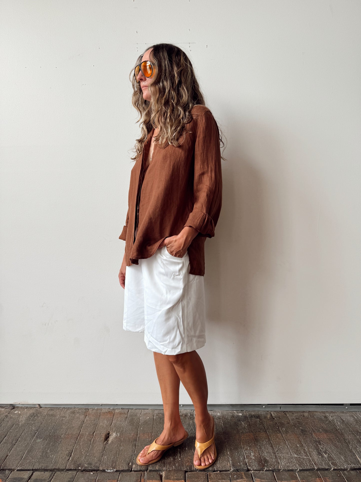 Linen 00s Brown Blouse (M)