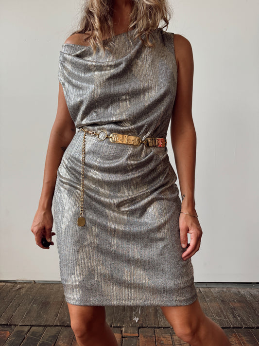 Silver Gold 00s Off-the-Shoulder Dress (M)
