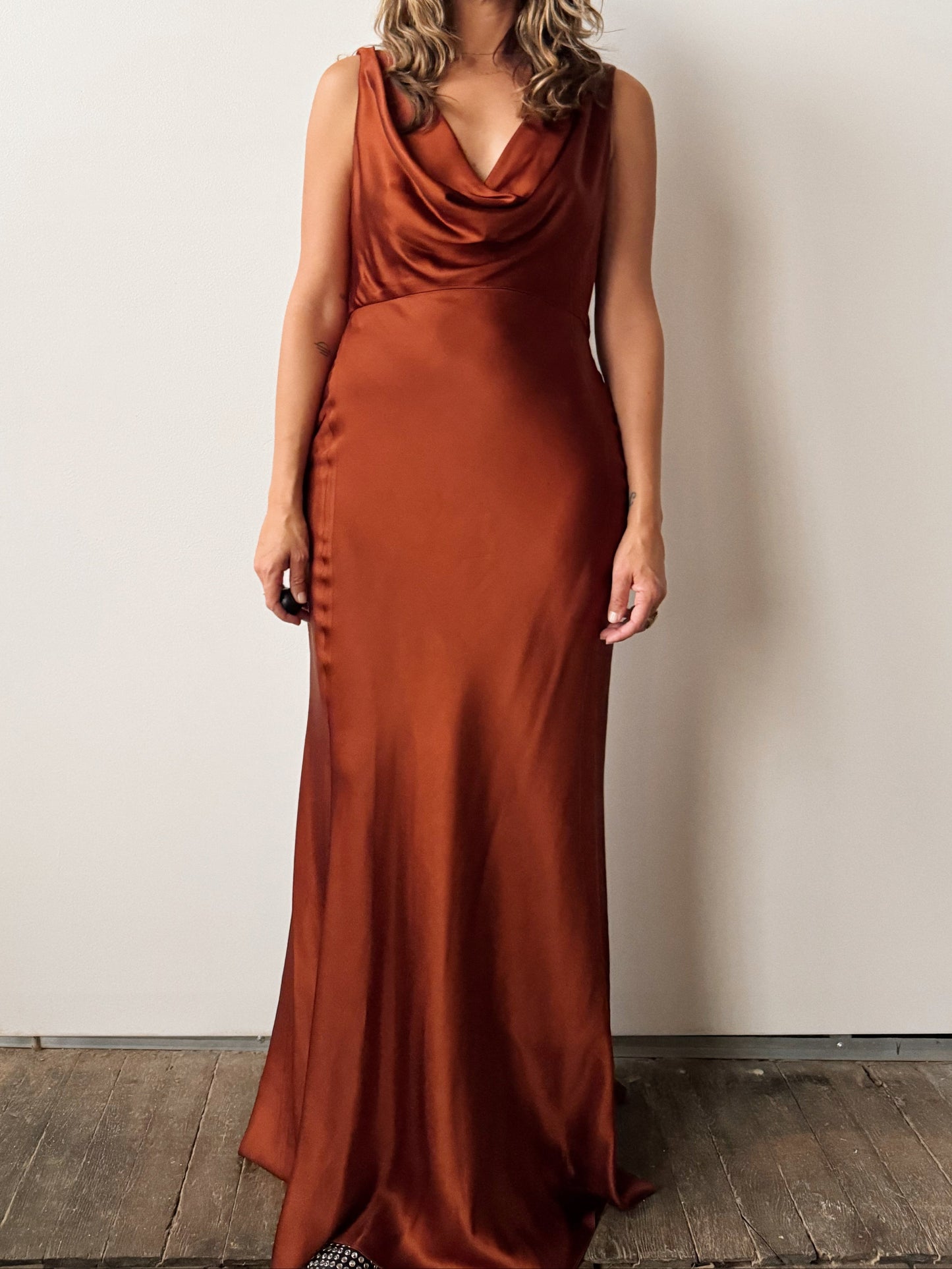 Rust Sateen Maxi Dress (M)