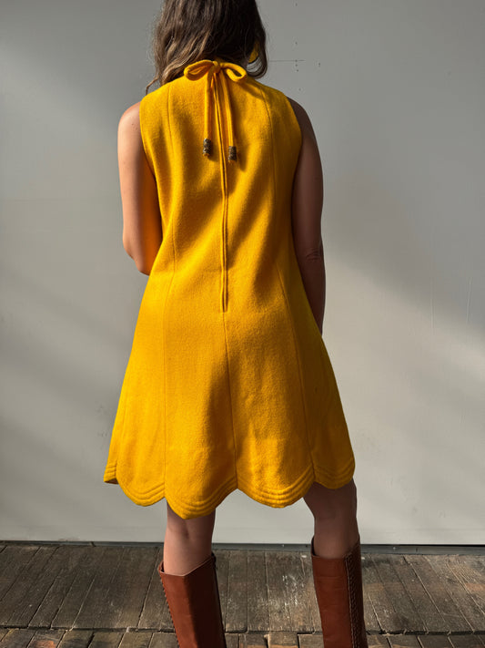 Marigold 60s Wool Scalloped Shift Dress (S)