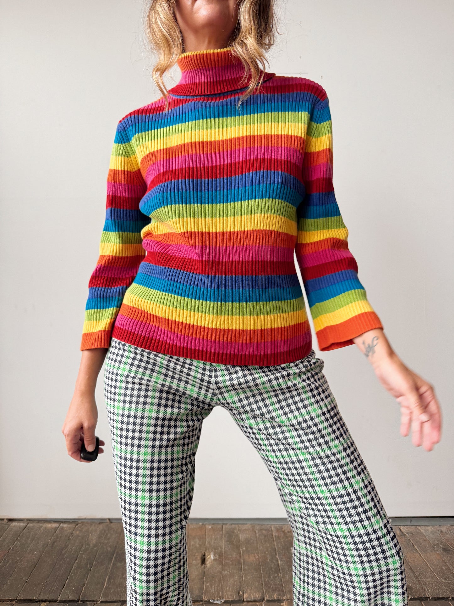 Rainbow Y2L Rainbow 3/4 Sleeve Turtleneck Knit Sweater (L)