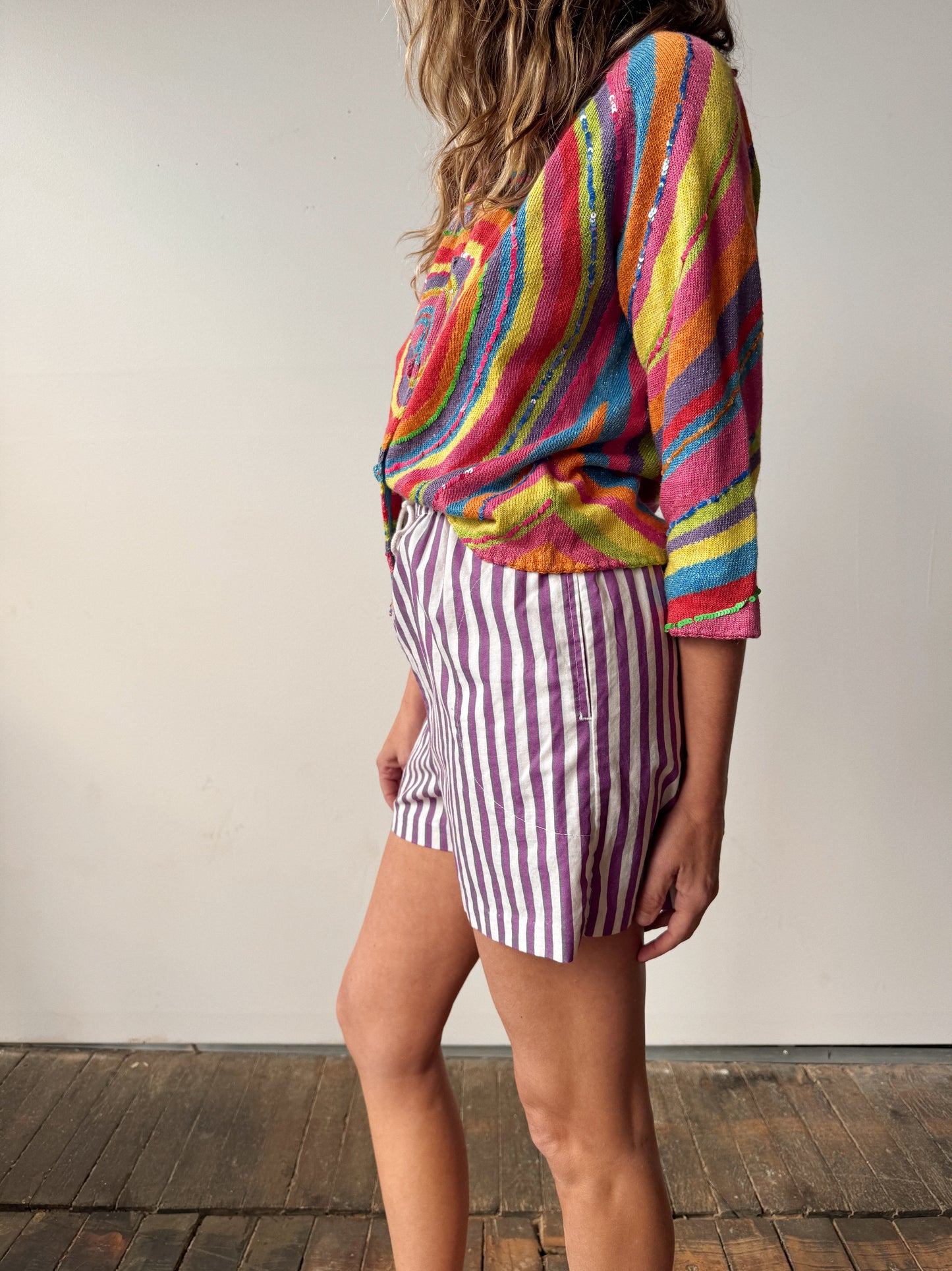 Purple Cabana Stripe 90s Shorts (26")