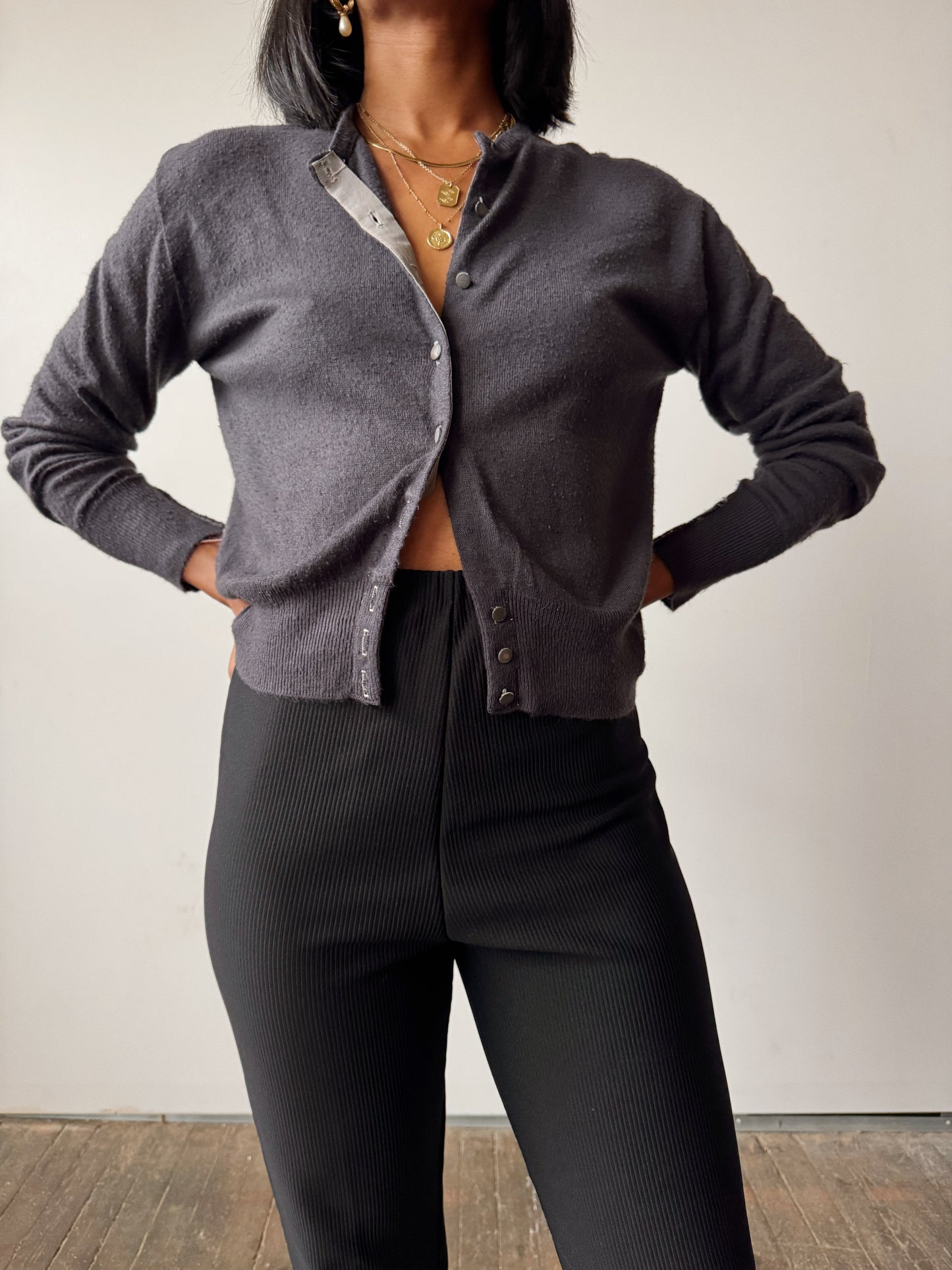 Cashmere Slate Grey 70s Cardigan Sweater (S)