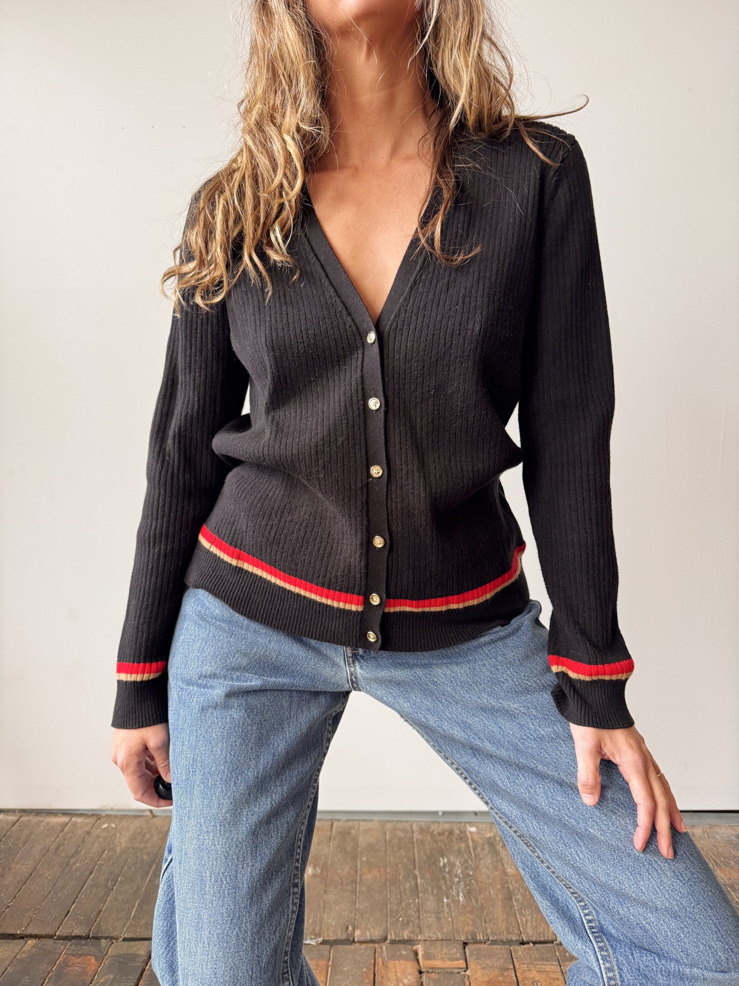 Ribbed 00s Collegiate Cardigan (M)