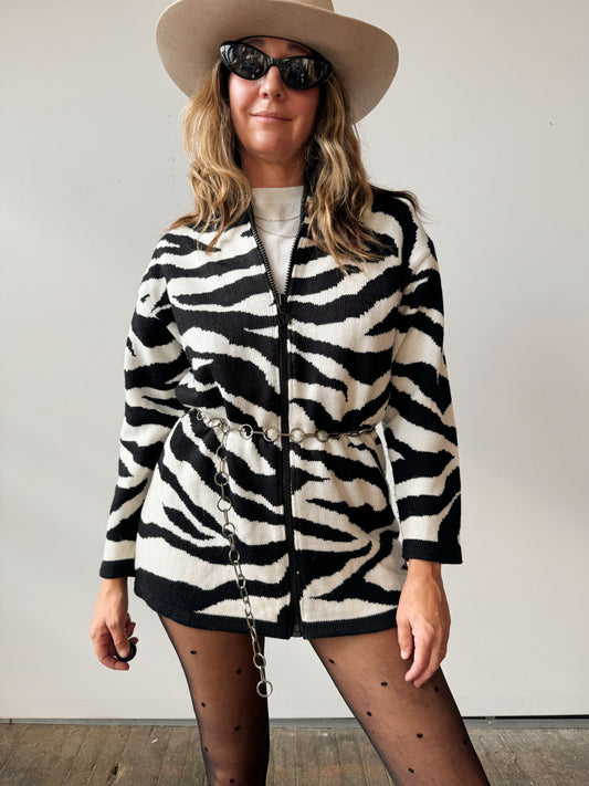 DVF 80s Zip Zebra Cardigan (XS)