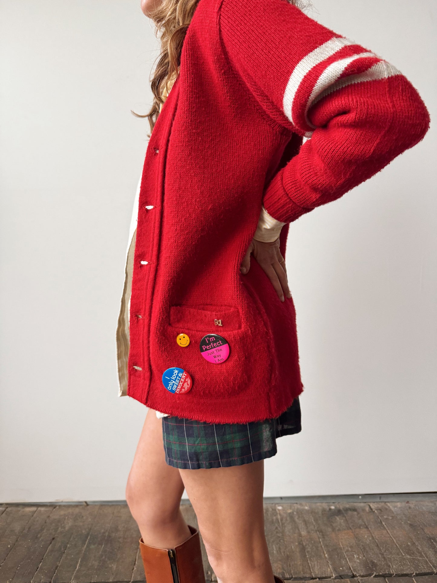 60s Letterman Knit Cardigan Sweater (M)