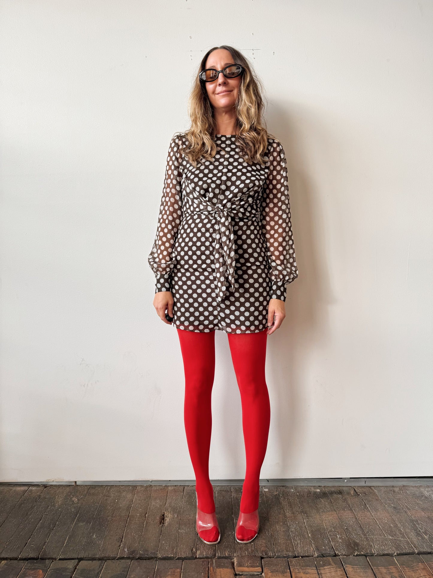 Brown Polka Dot Contemporary Dress (XXS)