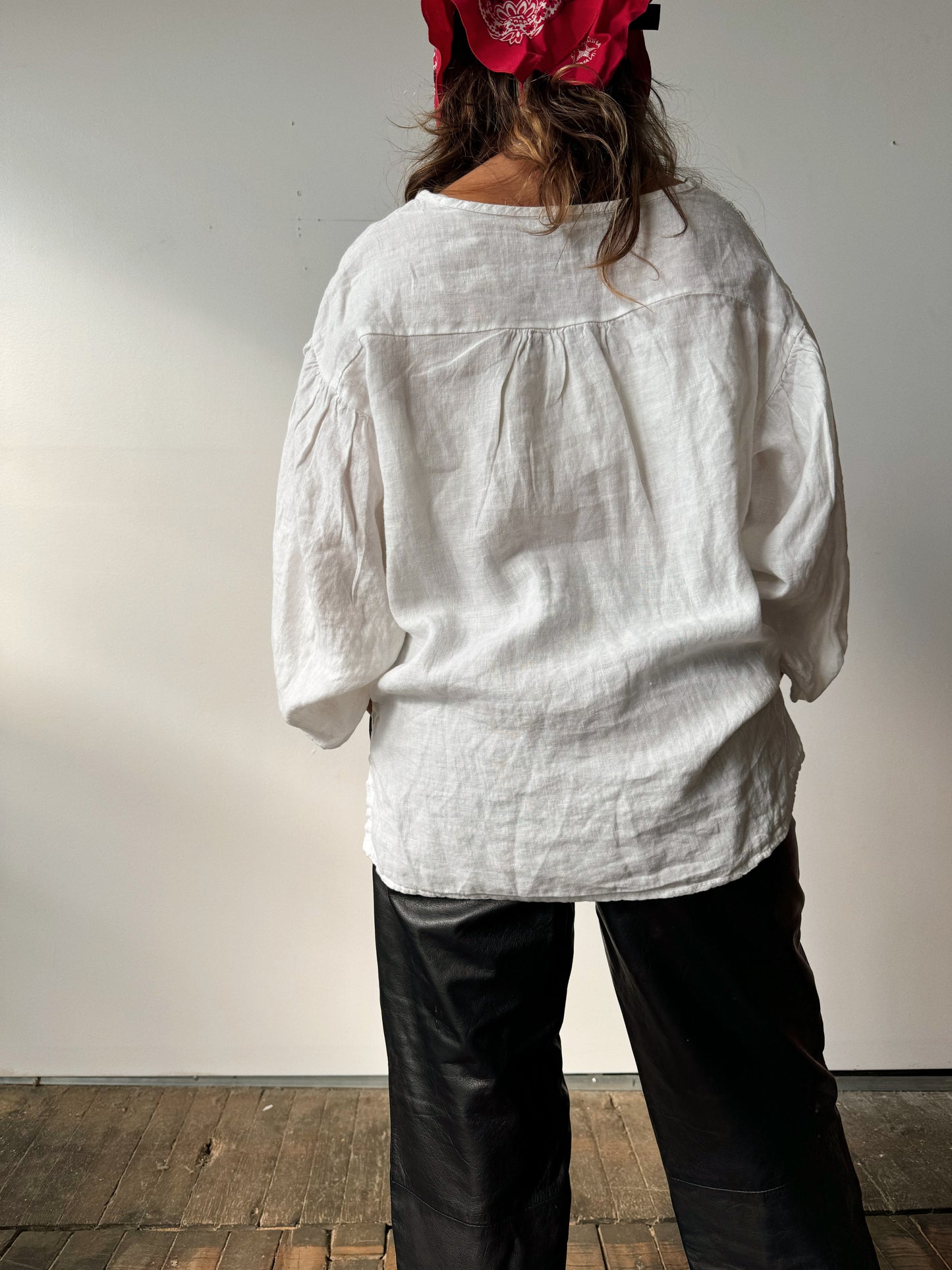 Italian Linen Blouse with Balloon Sleeve (S)