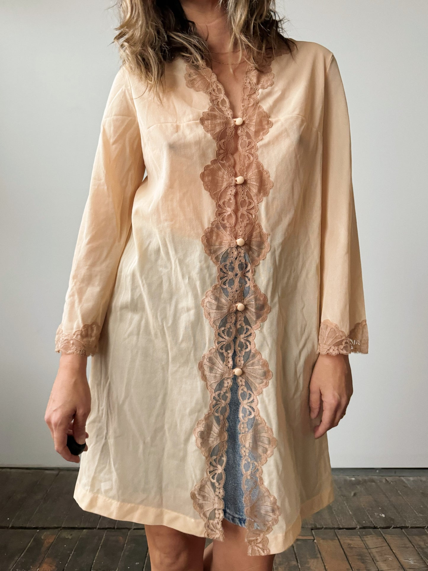 60s Nude and Lace Sleep Dress (S)