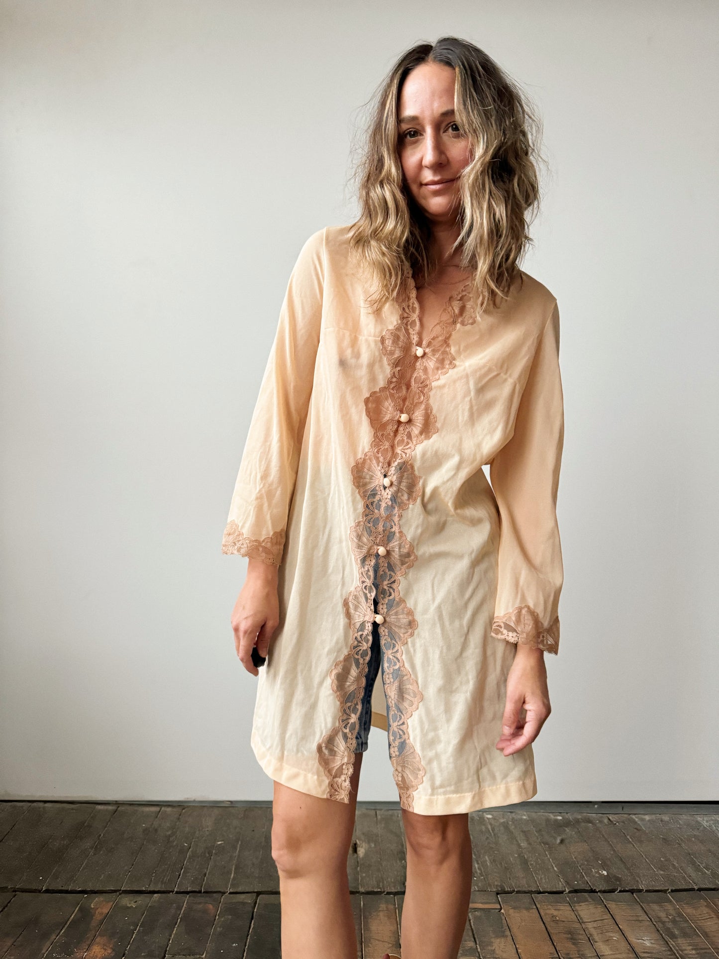 60s Nude and Lace Sleep Dress (S)