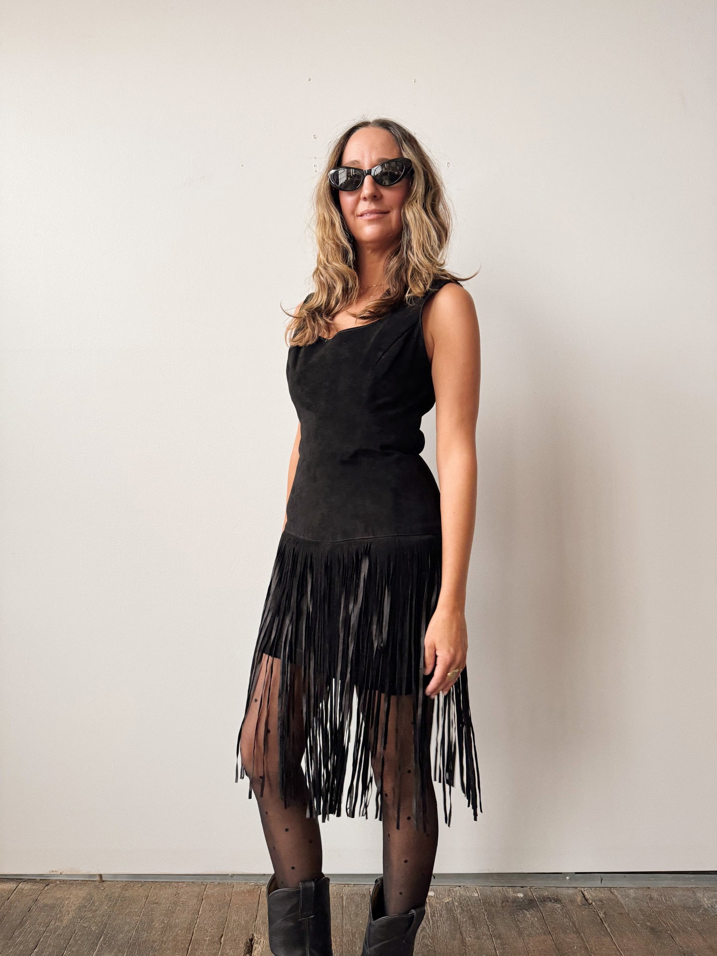 Suede Fringe 90s Dress (M)