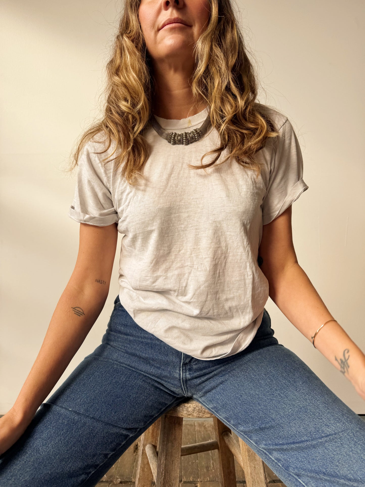 Silver Tone 90s Mesh and Beads Necklace