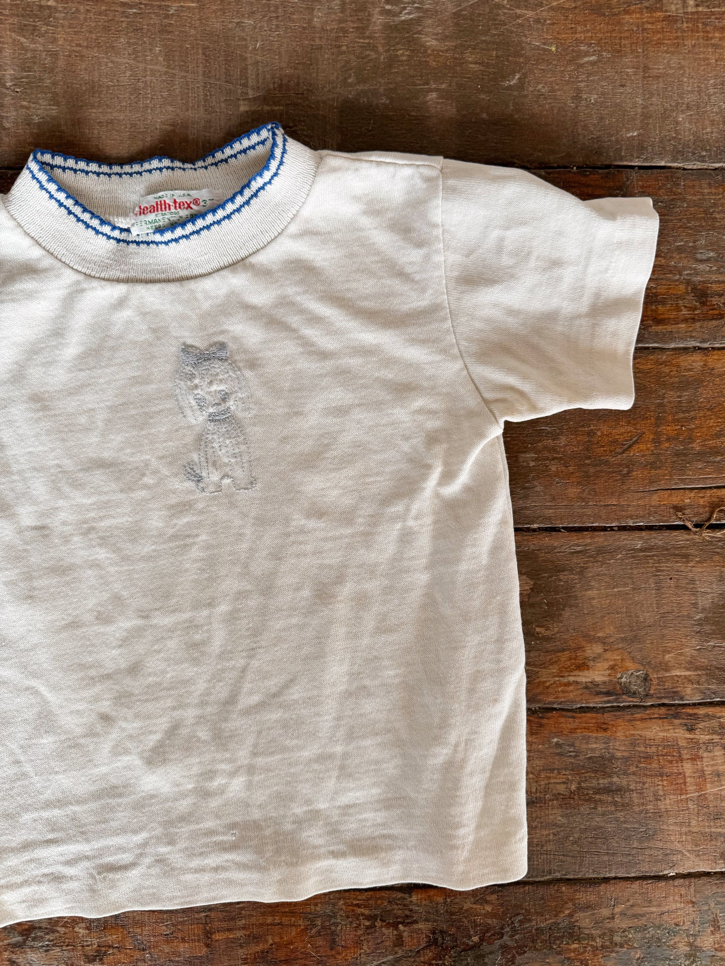 70s Embrodiered Puppy Poodle Girl Vintage Tee (3T)