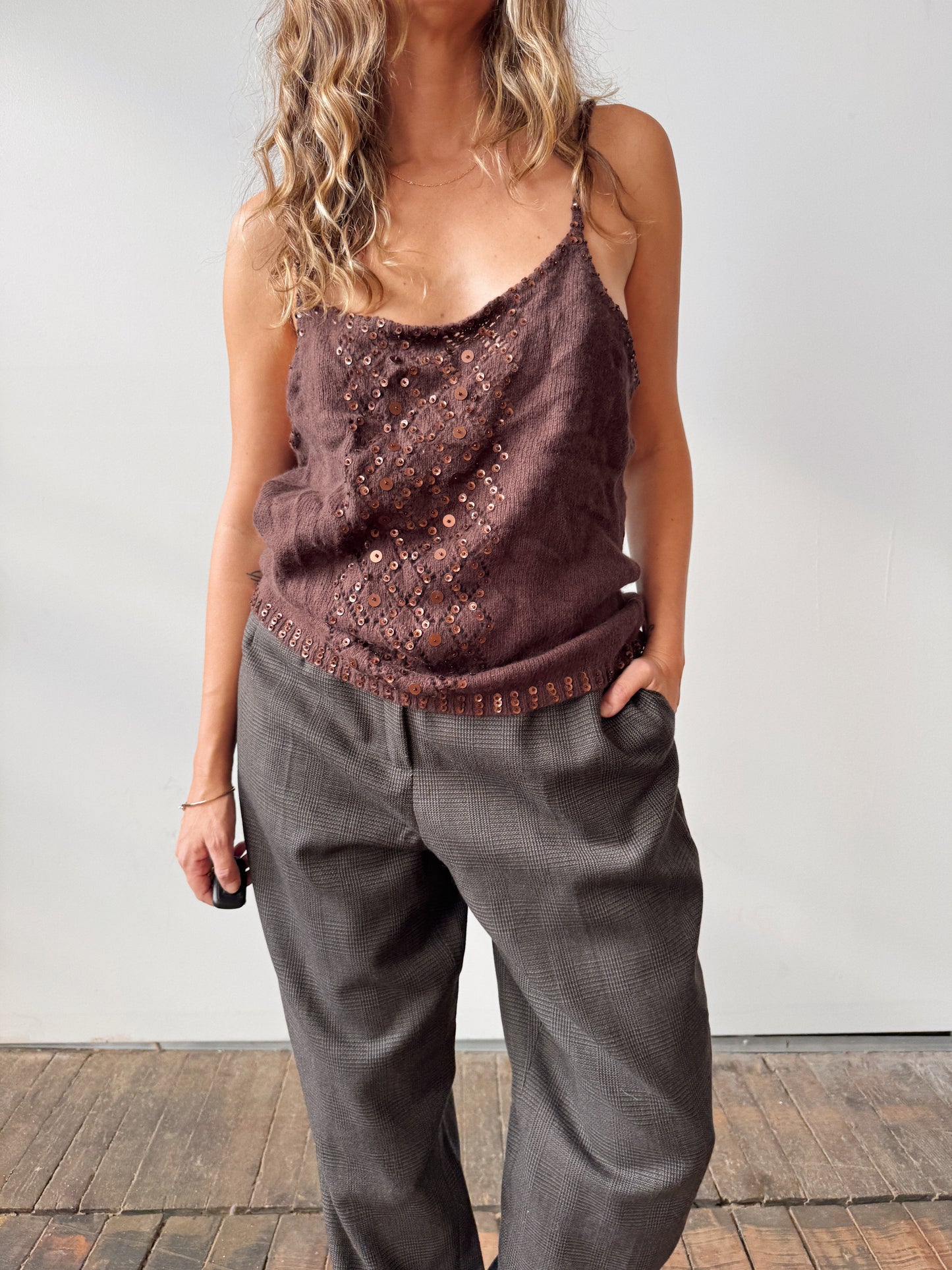 Angora Brown and Sequin Tank Top (XL)