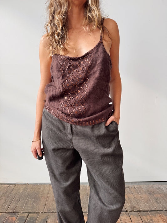 Angora Brown and Sequin Tank Top (XL)